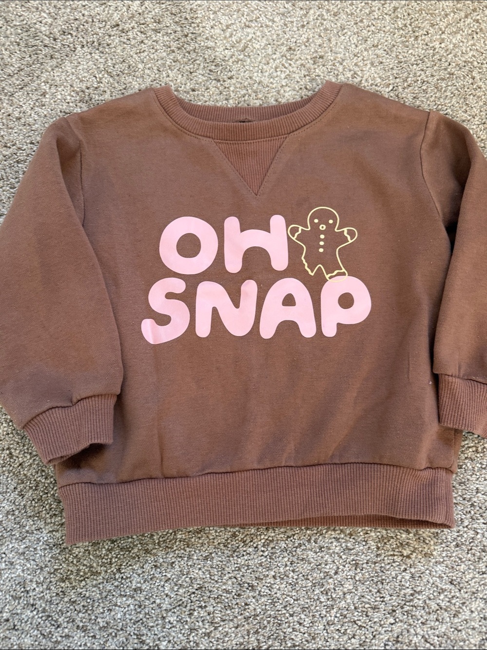 Brown "Oh Snap" Sweatshirt with Pink Lettering